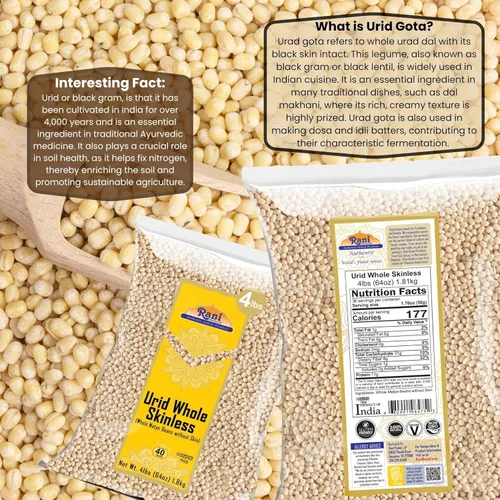 Miniatura 5 de Rani Urid/Urad Gota White (frijoles mate sin piel), lentejas indias 64 onzas (4 libras) 4.0 lbs ~ totalmente natural, apto para gluten, sin OMG