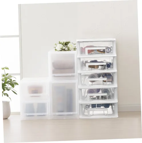 Miniatura 6 de Healeved Organizador de almacenamiento de escritorio de 5 cajones de plástico transparente pequeño cajón unidad de almacenamiento de escritorio
