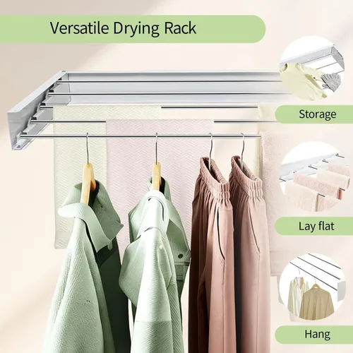Miniatura 5 de Tendedero de pared de 31.5 pulgadas, estante de secado de ropa plegable de pared, estante de secado de ropa para ahorrar espacio, estante de secado