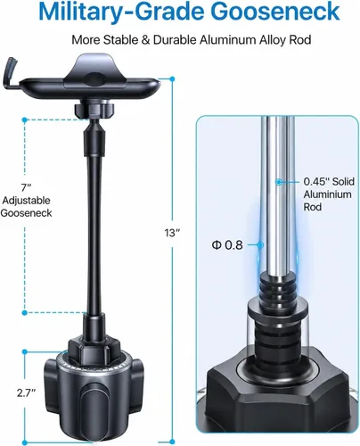 Miniatura 2 de andobil Soporte para teléfono de grado militar, [cuello de cisne de metal más sólido] Soporte universal para teléfono para tu auto, camión de golf