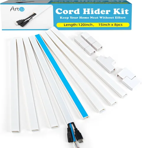 Art3d Ocultador de cables, cubierta de cables de 120 pulgadas, ocultador de cables grande, cubiertas de cables para 4 cables, canaleta para cables