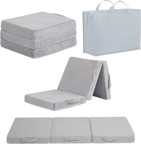 Miniatura 12 de Colchón plegable para niños, lavable para niños pequeños, tapete triple plegable para siesta para dormir, guardería, sofá cama con bolsa