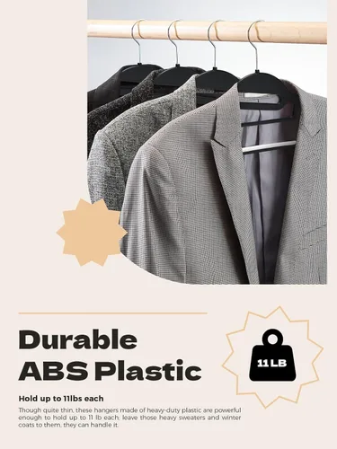 Miniatura 3 de HOUSE DAY Perchas de Plástico Resistente Paquete de 100, Perchas Delgadas Negras para Ropa que Ahorran Espacio, Perchas Antideslizantes con Negro