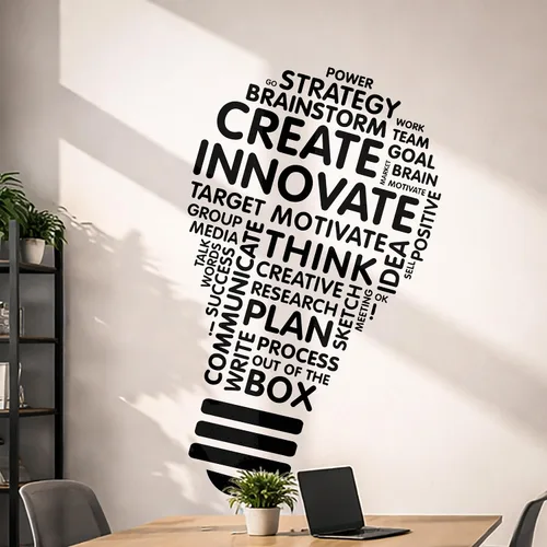 Create Innovate - Calcomanía inspiradora para pared de oficina, ventana, aula, escuela, negocios, motivacional, bombilla de ciencia, regalo para