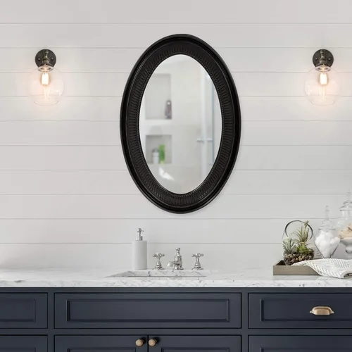 Miniatura 4 de Howard Elliott Ethan - Espejo decorativo ovalado negro para colgar en la pared, marco de resina, espejo de tocador perfecto para decoración