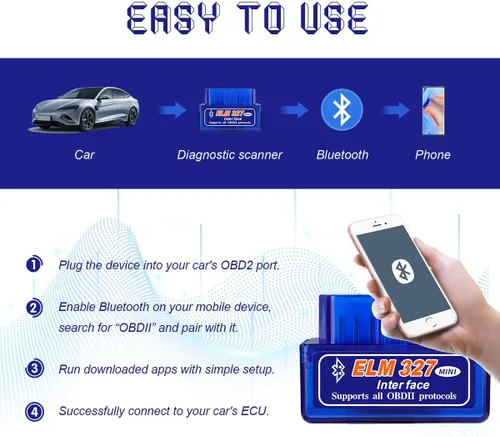 Miniatura 6 de ELM327 OBDⅡ Escáner de diagnóstico automático del coche, mini OBDII herramienta de escaneo Bluetooth profesional y lector de código, herramienta