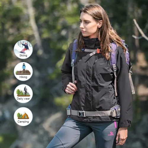 Miniatura 11 de CAMEL CROWN Chaqueta de esquí impermeable 3 en 1 para mujer, abrigo de invierno rompevientos, chaquetas de snowboard para lluvia, nieve, senderismo