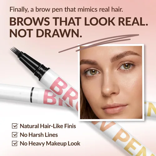 Miniatura 2 de BEPHOLAN Lápiz de cejas marrón líquido de 4 tenedores y punta de pincel preciso, cejas naturales similares al cabello, larga duración durante todo