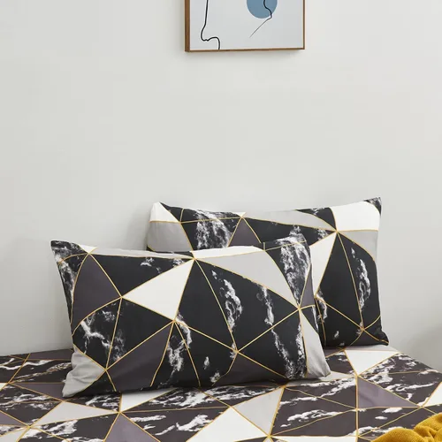 Miniatura 5 de KAREVER Juego de sábanas de mármol negro, juego de ropa de cama de 4 piezas con diseño geométrico de mármol, 1 sábana bajera, 1 sábana encimera