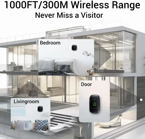 Miniatura 3 de Timbre de puerta inalámbrico IP66, timbre de puerta inalámbrico impermeable de 1000 pies, 32 campanas de 115 dB, 7 niveles Vol, modo de silencio