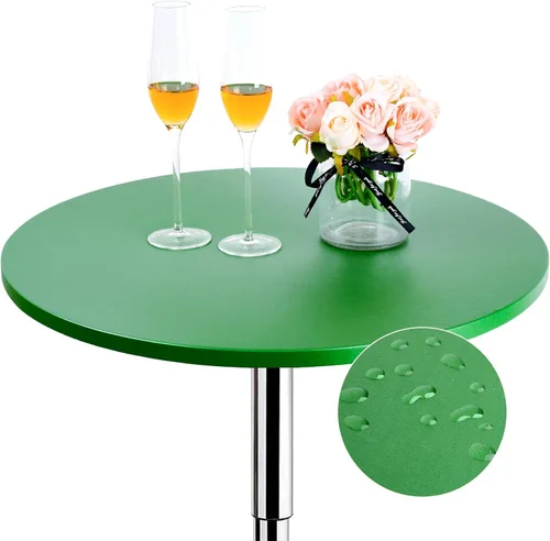 Miniatura 6 de JISEN Mantel elástico ajustable redondo de licra para cóctel con brillo metálico, cubierta de mesa con tapa de 61 cm, color dorado