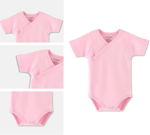 Miniatura 3 de Conjunto de ropa de kimono de manga corta para bebés y niñas de algodón a presión lateral para bebé