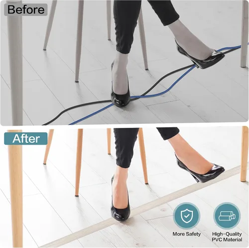 Miniatura 5 de Cubierta de Cable para Piso Autoadhesiva Ocultador de Cables Cubiertas de Cable de Extensión para Piso Protector de Cable de Alimentación para Piso