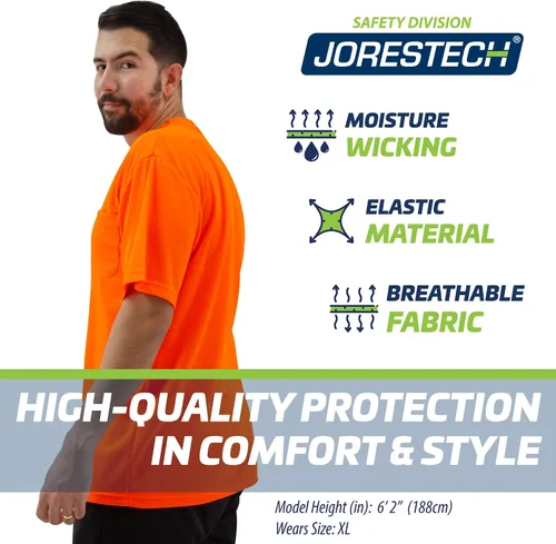 Miniatura 5 de JORESTECH Camiseta de trabajo de manga corta naranja o amarilla de alta visibilidad con bolsillo en el pecho, tela que absorbe la humedad