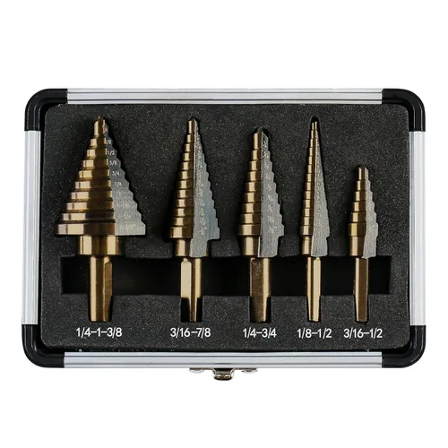 Brocas escalonadas, juego de 5 brocas de titanio HSS, 50 tamaños de brocas de acero de alta velocidad para caja de aluminio