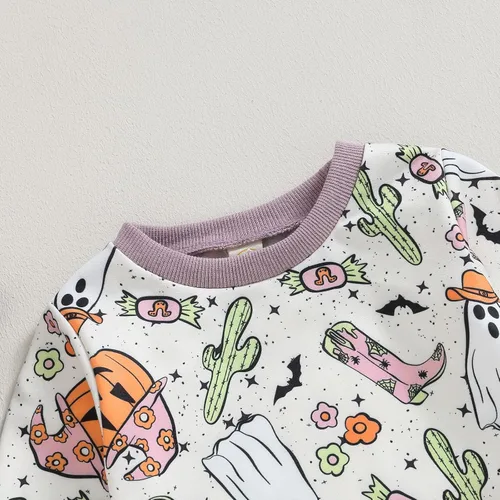 Miniatura 54 de YINGISFITM Conjunto de camisa de calabaza de Halloween para bebé, niña, niño, sudadera y pantalones para otoño e invierno