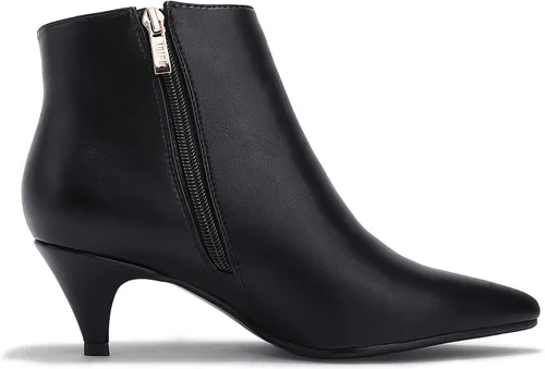 Miniatura 4 de IDIFU Botas de tacón bajo para mujer, botas de tobillo con punta puntiaguda, botas cortas para vestir, 5