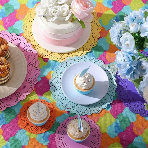 Miniatura 4 de Boao Tapetes de papel de colores brillantes para mesas de postre de fiesta de té, 160 piezas de varios tamaños redondos de encaje para cumpleaños