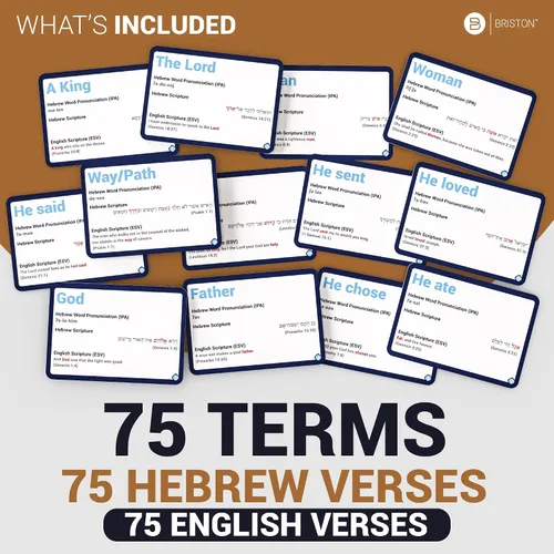 Miniatura 4 de Briston Tarjetas de palabras hebreas bíblicas – 75 palabras hebreas con inglés y versículos de las Escrituras – Pronunciaciones de audio incluidas