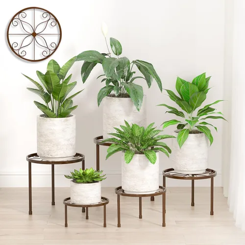 Linpla Paquete de 5 soportes de metal decentes para plantas, soportes resistentes para macetas para múltiples plantas, estante de hierro