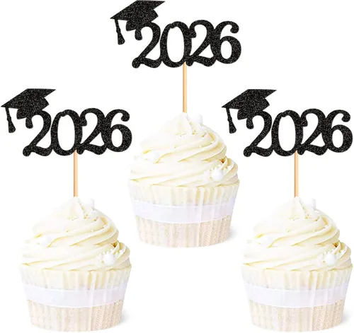Miniatura 4 de 24 adornos para cupcakes de graduación 2026, selecciones de alimentos/aperitivos para fiesta de graduación, decoración de mini pasteles, adornos