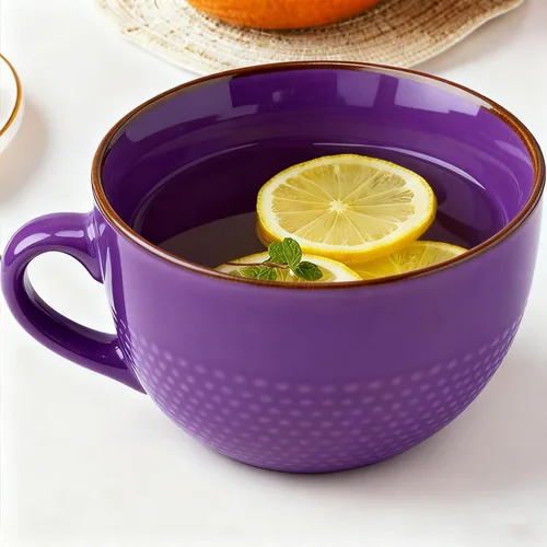 Disoza Taza de Café Grande Violeta de 24 Onzas Taza de Sopa de Gran Tamaño Porcelana 700 ML Taza de Té XXL Cuencos de Cereales Taza de Sopa Ramen