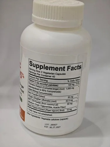 Miniatura 7 de Curcumina de cúrcuma pura de cúrcuma 95 1000 mg - Extracto de pimienta negra Cápsulas veganas 120