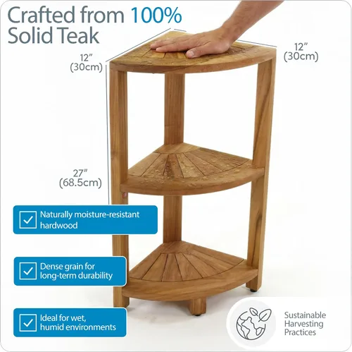 Miniatura 3 de AquaTeak Kai™ Petite - Soporte de almacenamiento de ducha de esquina de teca