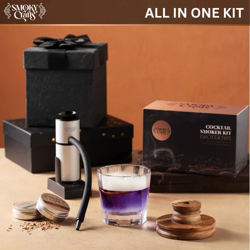 Miniatura 8 de Kit de ahumado de whisky de acacia Smoky Crafts con pistola ahumadora y astillas de madera (manzana y cereza) - Kit de ahumado de bebidas - Juego