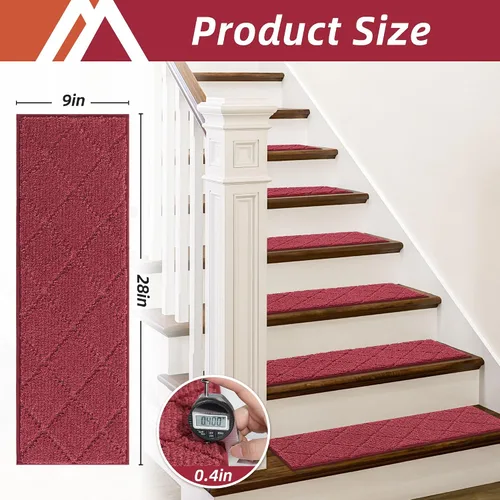 Miniatura 39 de COSY HOMEER - Alfombra antideslizante para escaleras, para interiores y escalones de madera, para niños y perros, 100 % poliéster, base de Beige