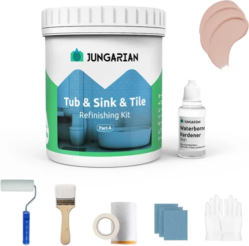 Kit de reacabado de bañera y azulejos de 17.5 onzas con herramientas, pintura de bajo olor para baño, fregadero, encimera, azulejos, pintura de