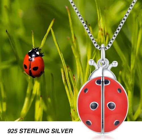 Miniatura 3 de Collar con medallón de mariquita que sostiene fotos de plata de ley 925 collar de mariquita regalo de joyería para mujeres y madres cumpleaños