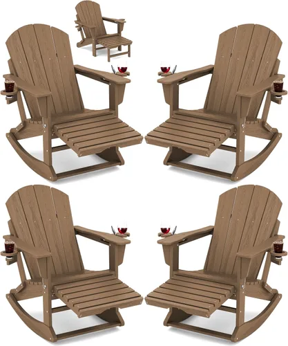 Miniatura 37 de Mecedora Adirondack de KINGYES con Otomana Retráctil y Portavasos, Silla Reclinable de Patio de HDPE Adirondack para Porche, Patio, Balcón, Azul Aqua