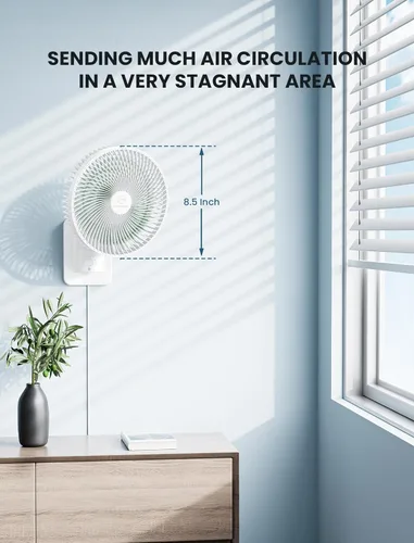 Miniatura 7 de Ventilador oscilante silencioso de pared de 8.5 pulgadas con control remoto y temporizador, 4 velocidades ajustables para baños pequeños, Marco