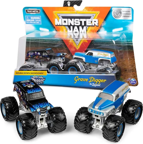 Monster Jam Grave Digger vs Son-Uva Digger Monster Truck Duo Pack- True Metal a escala 1:64 fundido a presión con pintura y cuerpo originales para