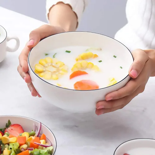 Miniatura 4 de Houlu Tazones de sopa de 40 onzas, cuencos de cereales, cuencos Pho, cuencos de ensalada, cuencos de porcelana blanca hueso, juego de 4, 7 pulgadas