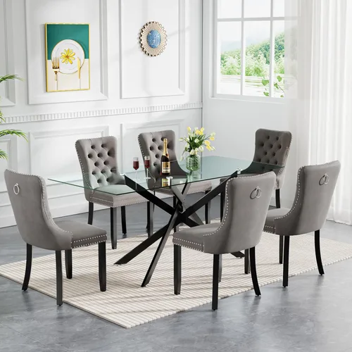 Miniatura 27 de HomVent Juego de mesa de comedor redonda de vidrio de 3 piezas, juego de mesa de comedor de vidrio templado para 2 mesas de cocina con 2 sillas