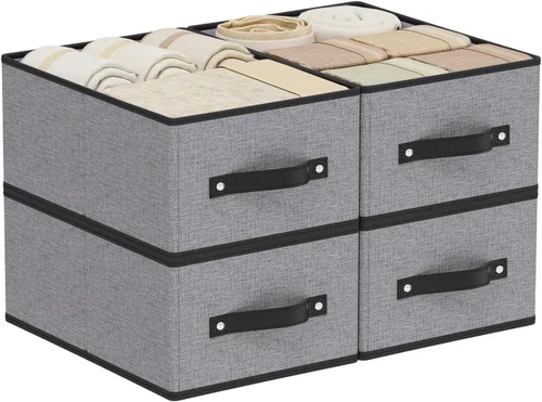 Miniatura 13 de Cestas de almacenamiento con asas, organizadores de cajones de tela, contenedores de almacenamiento para estantes de dormitorio y lavandería, 18.5 ×