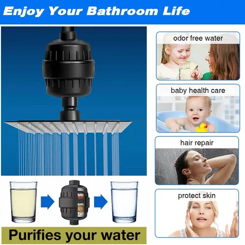 Miniatura 4 de Filtro de cabezal de ducha de 15 etapas para agua dura, filtro de agua de ducha negro que reduce el cloro, mejora la condición de la piel Negro mate