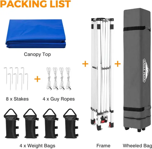 Miniatura 81 de EAGLE PEAK Tienda de campaña desplegable con bolsa de transporte con ruedas, 8 estacas, 4 cuerdas, 4 bolsas de peso, toldo de tienda de campaña