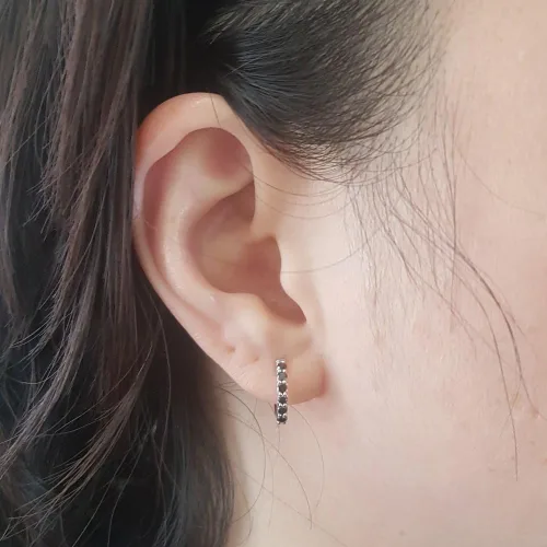 Miniatura 4 de Dazzlingrock Collection 0.22 Carat (ctw) Round Black Diamond Single Row Huggies Hoop Earrings for Women in 14K Solid Gold