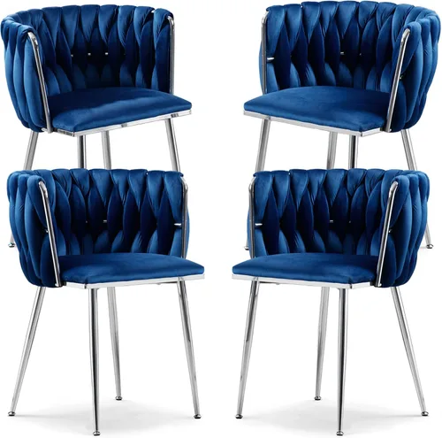 Miniatura 16 de Juego de 2 sillas de comedor de terciopelo, sillas laterales tapizadas tejidas con patas de metal negro, sillas decorativas modernas, sillas