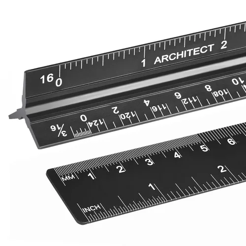 Miniatura 9 de Regla de escala triangular de arquitectura e ingeniería, juego de reglas de escala arquitectónica de 12 pulgadas, aluminio grabado con láser