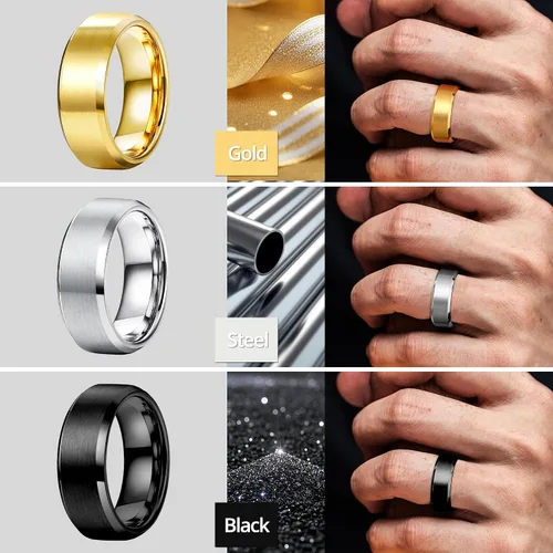Miniatura 5 de Jstyle Anillos de acero inoxidable para hombres, anillo de boda, banda simple y genial, 0.315 in de ancho, 3
