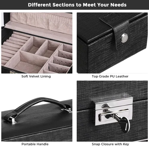 Miniatura 4 de ANWBROAD Caja de joyería grande de 6 niveles, organizador de joyas con cerradura de espejo, caja de joyería para niñas, aretes, anillos, collares