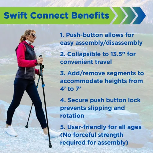 Miniatura 2 de York Nordic Motivator Swift Connect - Bastones de viaje para caminar para equilibrio y rehabilitación, agarres de estabilidad patentados, ligeros