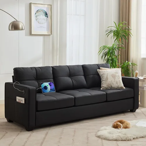 Miniatura 20 de TYBOATLE Sofá de dos plazas de piel sintética de 65 pulgadas para dormitorio, moderno y cómodo sofá de mediados de siglo con puertos de carga USB