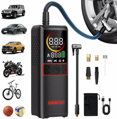 GOOLOO GT160 Tire Inflator Portable Air Compressor, 160PSI Portable Air Pump for Car Tires, 7500mAh Cordless Air Pump with Digital Pressure Suitable