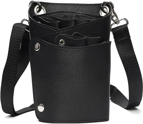 Miniatura 7 de Bolsa de tijeras, cuero suave, peluquería, peluquería, tijeras, funda para estilista, bolsa de herramientas con cinturón para el hombro Gris