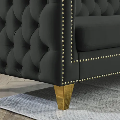 Miniatura 9 de Sofá moderno Chesterfield de terciopelo de 58 pulgadas, respaldos tapizados con brazos de cabeza de clavo, sofá biplaza para sala de estar